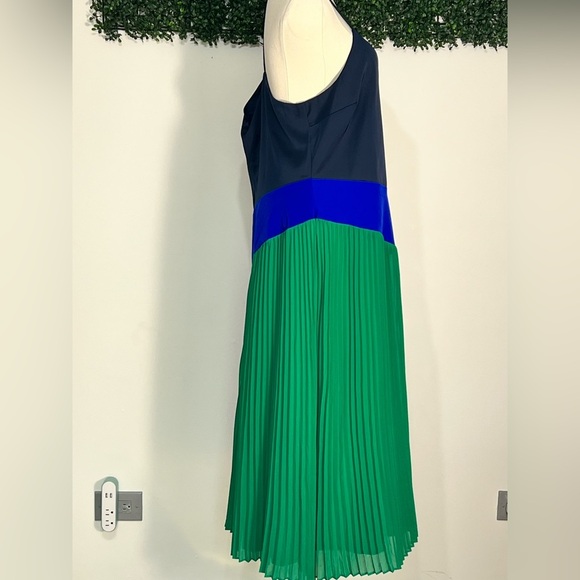 Cushnie For Target Blue/Green Colorblock Pleated Midi Dress Size 14 - Picture 4 of 12